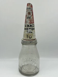 Texaco Motor Oil 40 Bottle Tin Top Pourer Glass - Picture 1 of 11