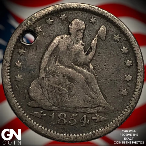 1854 O Holed Seated Liberty Quarter  Q6950 Cover