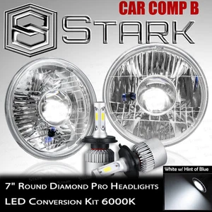 H6024 Head Light Glass Housing Lamp Projector Chrome 7" Round LED Headlight (F) - Picture 1 of 2