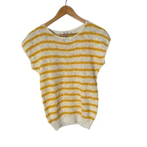 Rafaella Knit Top Womens M Yellow Striped Textured Cottagecore Preppy Coastal - Picture 1 of 10