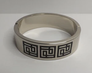 Bracciale Parker Daniels con cerniera logo blocco nero e rodio - inserto in pelle #PDJ9 - Foto 1 di 9