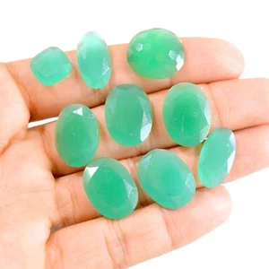 9Pcs 69Cts Natural Green Onyx Faceted Mix Shape Gemstone Lot 11x11-20x15mm #2772 - Picture 1 of 4