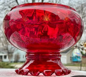 ILUMINACIÓN ~ PANTALLA DE LÁMPARA DE SALÓN DE VIDRIO ÁMBAR CON HOYUELOS ROJO NARANJA DE COLECCIÓN 6 3/4" - Imagen 1 de 9