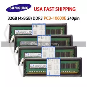 Samsung 32GB 4x8GB PC3-10600E DDR3-1333 ECC UDIMM Ram for Dell Precision T170 US - Picture 1 of 7