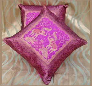 PAIR (TWO) OF SILK BROCADE PILLOW/CUSHION COVER HOT PINK COLOR FROM INDIA ! ! - Picture 1 of 4