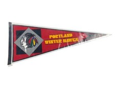 Vintage Portland Winter Hawks Pennant Hockey Collectible WHL Old Logo Red Black
