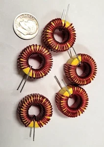 Induktoren (5 Stück) WAX-97-019 H-59,09MH 21AWG DRAHT TORRIOD KERN 0,9 O.D. X .38 I.D - Bild 1 von 3