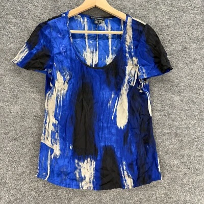 Banana Republic Blouse Womenn S Small Blue Colorblock Short Sleeve Silk Stretch - Image 1 of 4