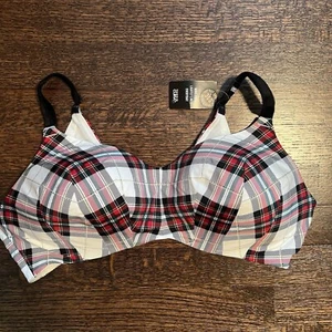 torrid Wire-Free Bra - Microfiber White And Red Plaid With 360° Back size 40C - Picture 1 of 8