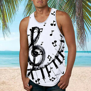 Men's Spring Summer Vest Casual Beach O Neck Printed Sleeveless Tank Tops Shirt