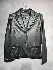 Colebrook Essentials Lederjacke Damen klein schwarz zwei Taschen Knopfleiste - Bild 1 von 12