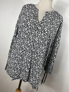 Jones New York 1X Shirt Top Black White Floral V Neck 3/4 Sleeve Womens E2 - Picture 1 of 6