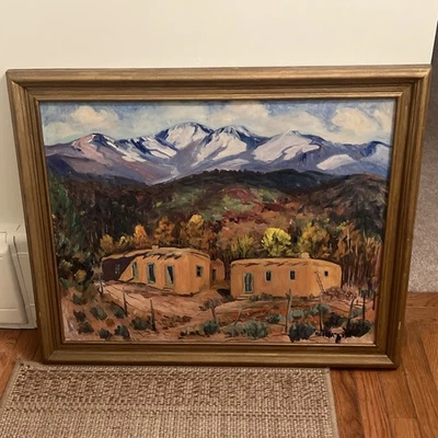 Pintura al óleo original del suroeste paisaje de adobe Nell Rhodes Bickel McCoy 1883-1965 Foto 1 de 4