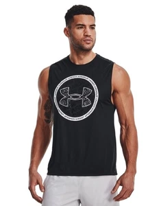 NWT Under Armour Loose Fit Velocity Black White Sleeveless Tank Top Shirt Size M - Picture 1 of 6