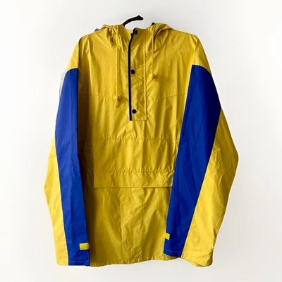 Vintage Aqua Sheen XL Yellow & Blue Hooded Raincoat Jacket - Image 1 of 4