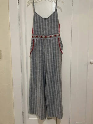 Mono Anthropologie Raga Greta Gris a Cuadros Bordado Flecos Grande Nuevo con Etiquetas Foto 1 de 4