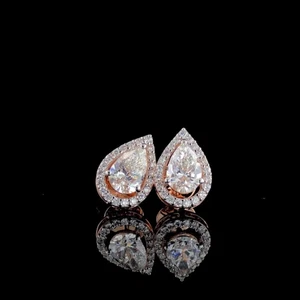 4.30 Ct Pear-Cut Round-Cut  G/VS1 Lab-Grown Halo Stud Earrings 14k Yellow  Gold - Picture 1 of 5