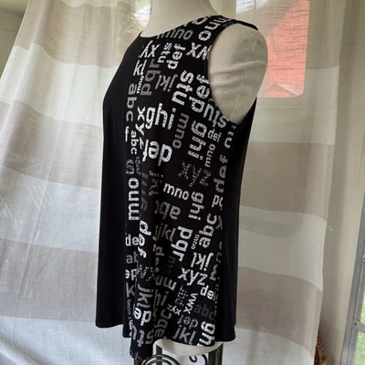 JOSEPH RIBKOFF Sleeveless Top Sz ?? Black White Letters Flared Tank Buttons READ - Image 1 of 4