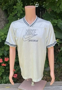 Vintage 90s Nike Sportswear Soccer Jersey Medium Cream Big Logo Spell out - Picture 1 of 10