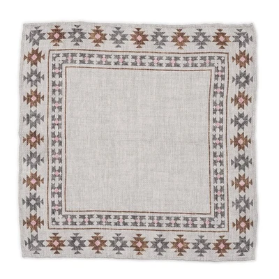 ROSI Handmade Gray-Brown Geometric-Plaster Linen-Cotton Pocket Square Double Sid - Image 1 of 4