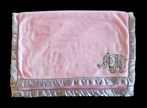 Wendy Bellissimo - Gray Elephant Baby Girls Blanket Pink 38" x 28" Satin Plush - Picture 1 of 9