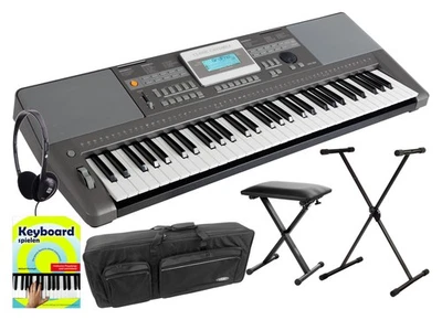 Keyboard 61 Tasten Lern Digital Piano USB grau Set Ständer Kopfhörer Tasche Bank - Bild 1 von 4
