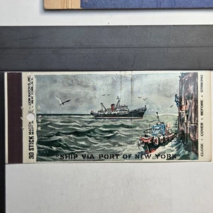 Port of New York Vintage 1950s Maritime Art 30 Stick Matchbook - Picture 1 of 2