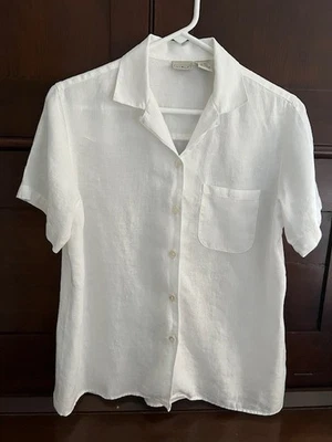 LL BEAN 100% Linen White Button Up Shirt Womens Small Shell Buttons - Image 1 of 4