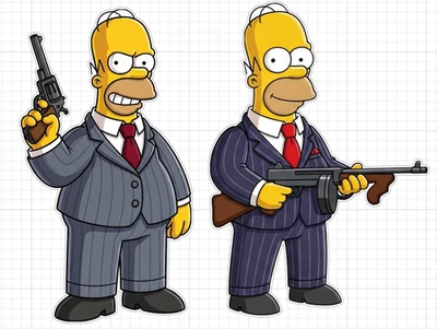Pacote com 4 adesivos Gangster Homer Simpson para celular laptop skate festa 4" - Imagem 1 de 3