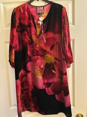 NWT Johnny Was Women Bloom Vesna Ruby Velvet Silk-Blend Shift New Dress Medium - Image 1 of 4