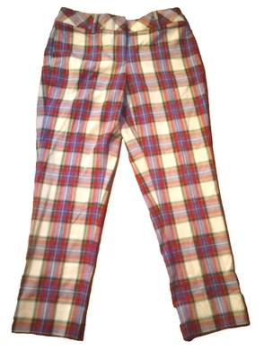 LANDS' END Ladies Plaid Red Multi Mid Rise Pants 4P Fit 2 4 P S Academia - Image 1 of 4