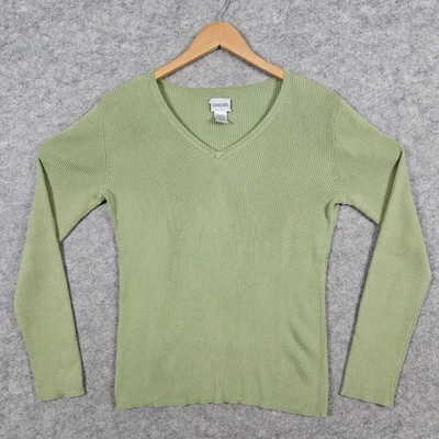 Suéter Top Chicos Para Mujer Acanalado Cuello en V Mezcla Seda/Algodón Talla 0 (S) Verde SPOT Foto 1 de 4