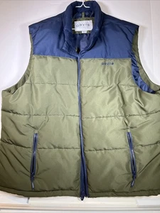 Orvis Vest Mens  XXL  Olive Green/Blue Ripstop Puffer Full Zip Insulated - Picture 1 of 12