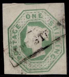GB QV SG54, RARE 1s pale green CUT SQUARE, FINE USED. Katze 750£. 4 RÄNDER - Bild 1 von 1