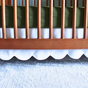 White Scalloped Crib Skirt (One Sided Add On) - Adjustable Crib Skirt - Linen... - Picture 1 of 6