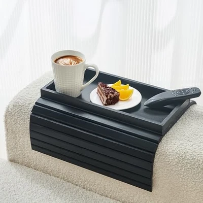 Bamboo Sofa Arm Tray, Anti Falling Couch Arm Tray Table, Foldable Large Black - Image 1 of 4