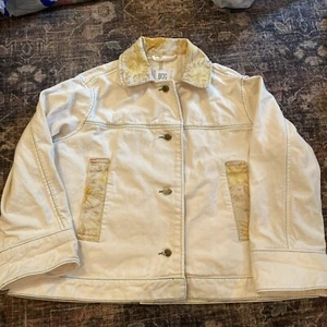 BDG Oversized Denim Jacket Small Cream Floral Heavyweight Urban Outfitters - Picture 1 of 5