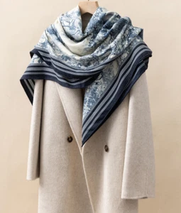 70% Cashmere 30% Silk Wrap Scarf Brown cashew Print Double Face Print Shawl 51" - Picture 1 of 24