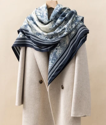 70% Cashmere 30% Silk Wrap Scarf Brown cashew Print Double Face Print Shawl 51" - Image 1 of 4