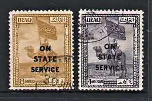 Used set of 2 stamps Overprint " TRIBAL STANDARD - ON STATE SERVICE " Iraq 1924 - Picture 1 of 2