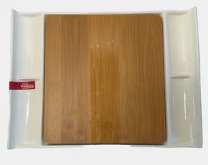 2pc Charcuterie Board Crackers and Cheese Serving Dish Bamboo and Ceramic NEW - Picture 1 of 3