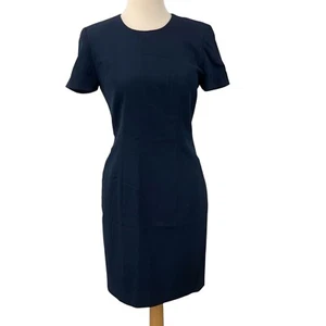 Ann Taylor Women's Short Sleeve Navy Blue Wool Sheath Dress Button Back Size 2 - Picture 1 of 7