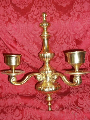 Vintage Brass Wall Sconce Double Candle Holder...NICE! - Image 1 of 4