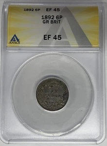 1892 Great Britain 6 Pence ANACS XF 45 - Picture 1 of 2