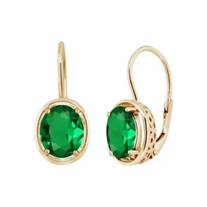 925 Sterling Silver Simulated Emerald Leverback Earrings  Gift For Womens - Picture 1 of 4