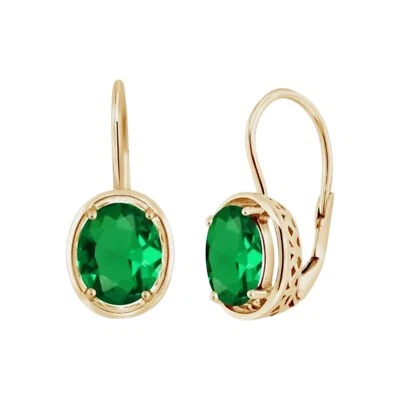 925 Sterling Silver Simulated Emerald Leverback Earrings  Gift For Womens - Image 1 of 4