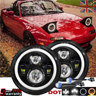 Black 2x 7'' LED Headlights Halo Angel Eye or Mazda MX5 Mk1 Miata Eunos Roadster