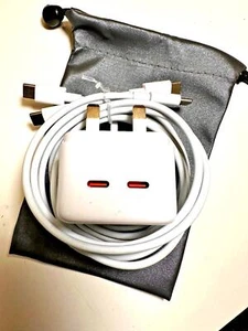 35W Dual USB-C Type Ports Charger Adapter + 2 USB-C Cables - UK Plug - Zdjęcie 1 z 9