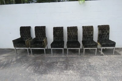 Hollywood Regency High Back Aluminum Black Gold Dining Chairs Set of Six 4682 - Image 1 of 4