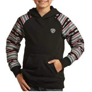 Rock & Roll Cowboy® Youth Boy's Black Serape Sleeve Hoodie RRBT94R0JB - Picture 1 of 14